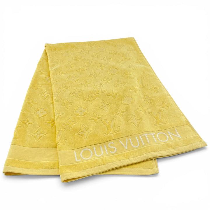 未使用品▲LOUIS VUITTON ルイヴィトン 2022年製 R96537 コットン100％ モノグラム柄 バスタオル ビーチタオル イエロー 伊製 レディース