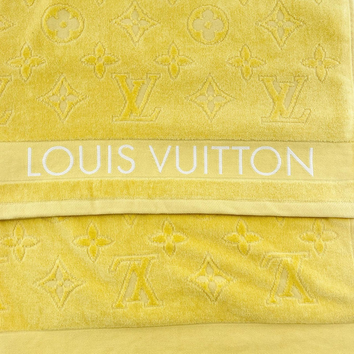 未使用品▲LOUIS VUITTON ルイヴィトン 2022年製 R96537 コットン100％ モノグラム柄 バスタオル ビーチタオル イエロー 伊製 レディース