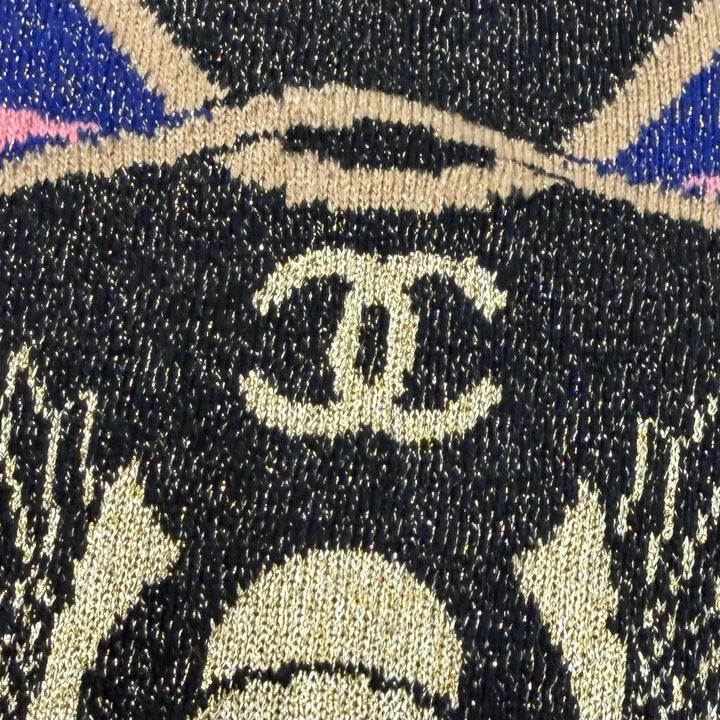 極美品★CHANEL シャネル P61687 ココマークボタン付 ラメ入り 総柄 Vネック カシミヤ カーディガン マルチ 42 イタリア製 レディース