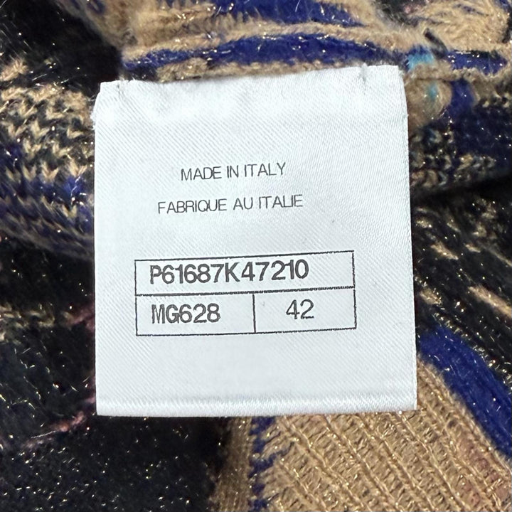 極美品★CHANEL シャネル P61687 ココマークボタン付 ラメ入り 総柄 Vネック カシミヤ カーディガン マルチ 42 イタリア製 レディース