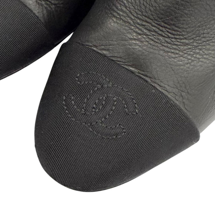 美品◇CHANEL シャネル G36438 ココマークステッチ チャンキーヒール ラウンドトゥ レザー ロングブーツ 黒 36.5 保存袋付き イタリア製