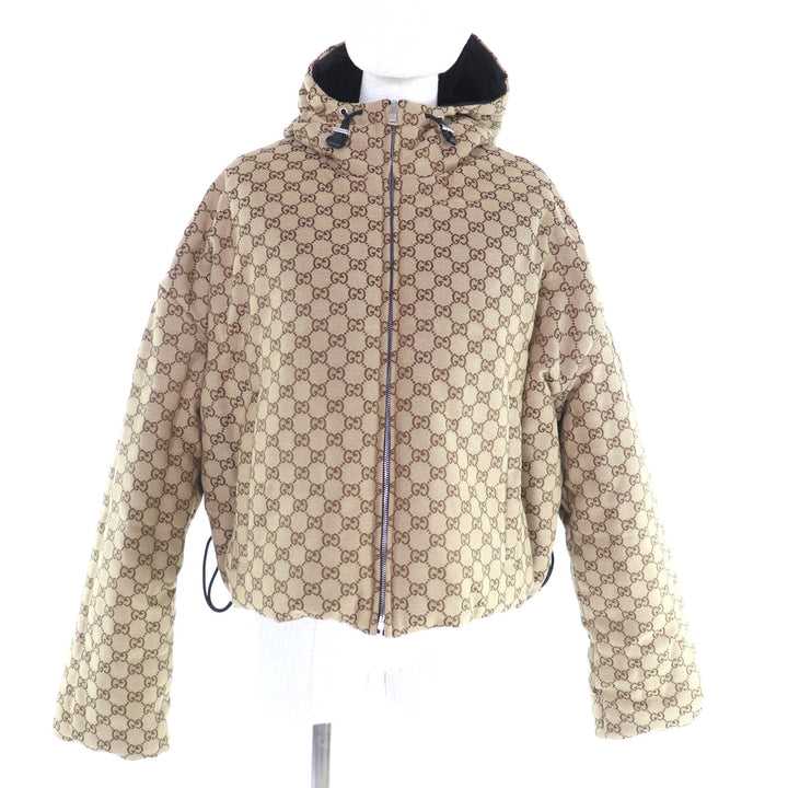 未使用品★GUCCI グッチ 2024年製 789823 リバーシブル ロゴパッチ付 GGキャンバス 中綿 ジャケット 黒 ベージュ 44 ハンガー付 正規品
