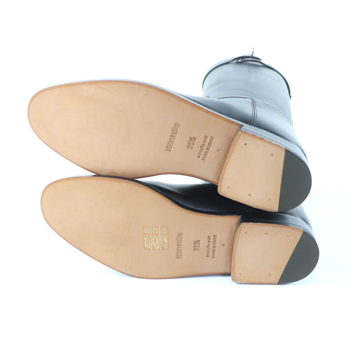 極美品★HERMES エルメス 042138 ジャンピング シルバー金具 ケリーバックル レザー ロングブーツ ブラック 35.5 箱・保存袋付き