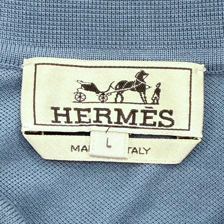 美品▼HERMES エルメス 24SS コットン100% Hロゴ刺繍 ショートスリーブ 半袖ポロシャツ ブルー L イタリア製 正規品 メンズ