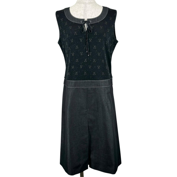 極美品▲LEONARD FASHION レオナール ファッション シルク モノグラム柄 ノースリーブ ワンピース ブラック L 日本製 正規品 レディース