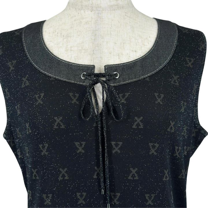 極美品▲LEONARD FASHION レオナール ファッション シルク モノグラム柄 ノースリーブ ワンピース ブラック L 日本製 正規品 レディース