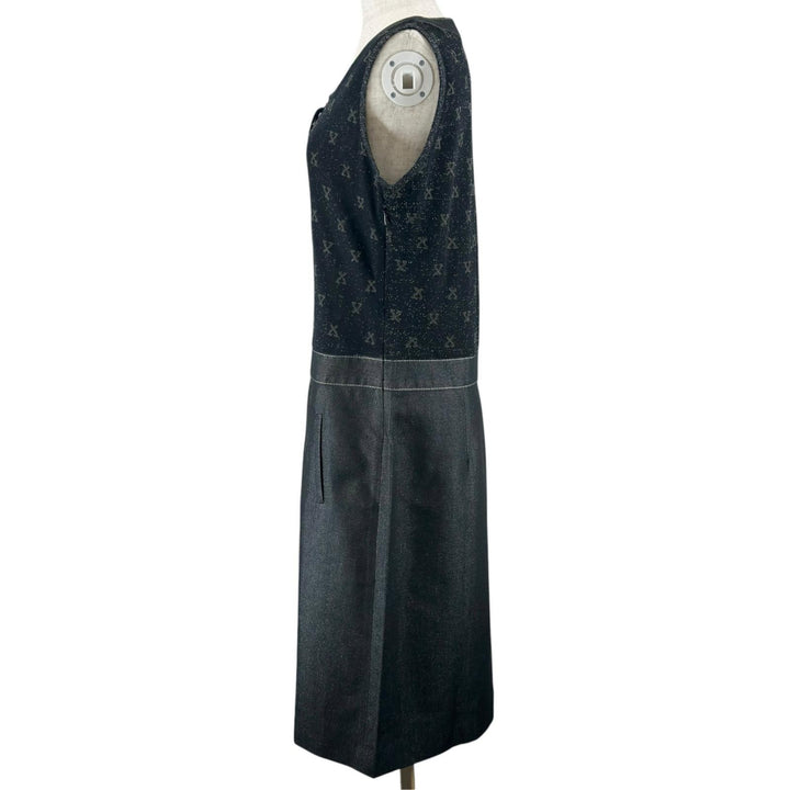 極美品▲LEONARD FASHION レオナール ファッション シルク モノグラム柄 ノースリーブ ワンピース ブラック L 日本製 正規品 レディース