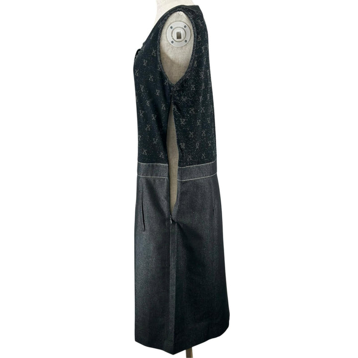 極美品▲LEONARD FASHION レオナール ファッション シルク モノグラム柄 ノースリーブ ワンピース ブラック L 日本製 正規品 レディース