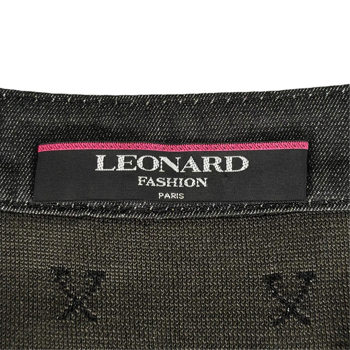 極美品▲LEONARD FASHION レオナール ファッション シルク モノグラム柄 ノースリーブ ワンピース ブラック L 日本製 正規品 レディース