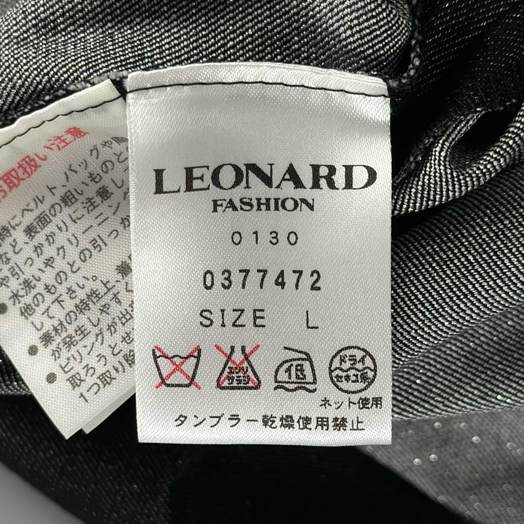 極美品▲LEONARD FASHION レオナール ファッション シルク モノグラム柄 ノースリーブ ワンピース ブラック L 日本製 正規品 レディース