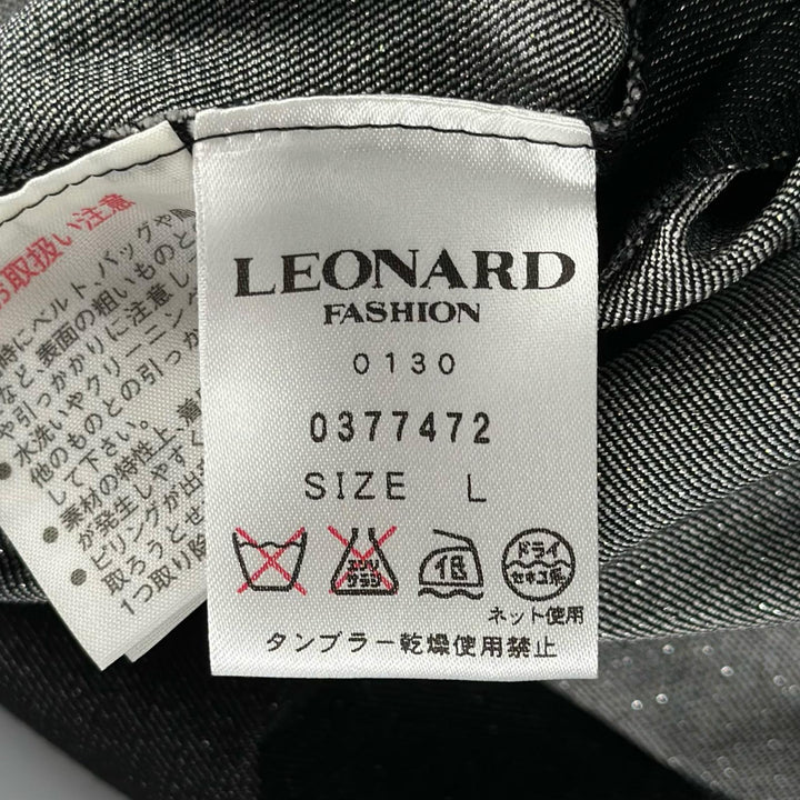 極美品▲LEONARD FASHION レオナール ファッション シルク モノグラム柄 ノースリーブ ワンピース ブラック L 日本製 正規品 レディース