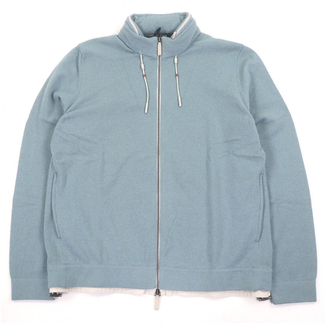 未使用品□Zegna ゼニア 2022年製 Oasi Cashmere カシミヤ100％ ジップアップ フード入 ブルゾンジャケット ライトブルー 48 イタリア製