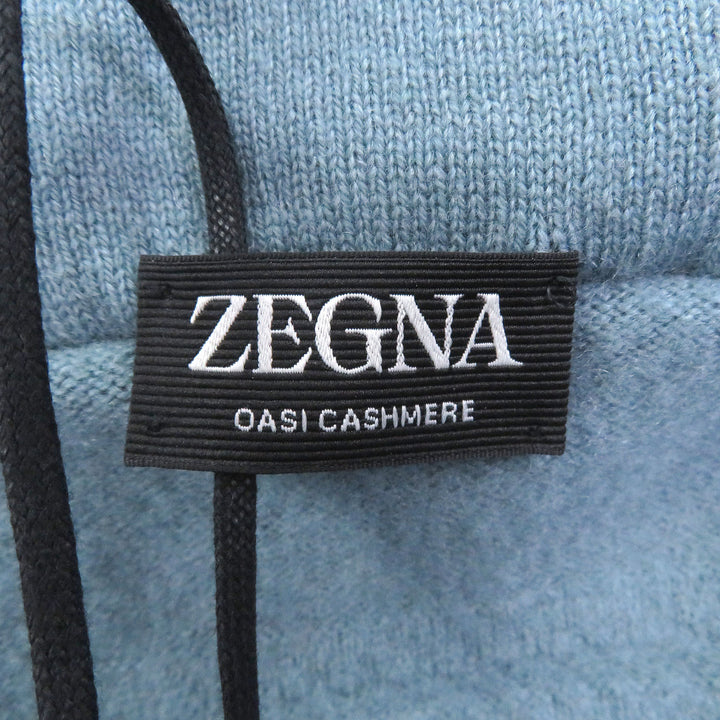 未使用品□Zegna ゼニア 2022年製 Oasi Cashmere カシミヤ100％ ジップアップ フード入 ブルゾンジャケット ライトブルー 48 イタリア製