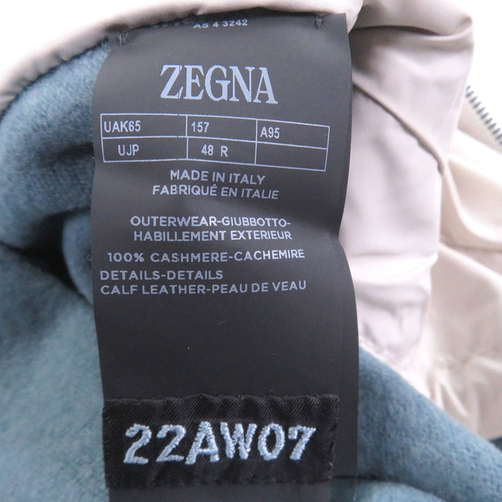 未使用品□Zegna ゼニア 2022年製 Oasi Cashmere カシミヤ100％ ジップアップ フード入 ブルゾンジャケット ライトブルー 48 イタリア製
