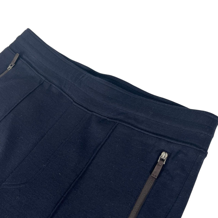 極美品▲Ermenegildo Zegna エルメネジルド ゼニア High performanc ウール100％ レザー使い パンツ ネイビー 50 トルコ製 正規品 メンズ