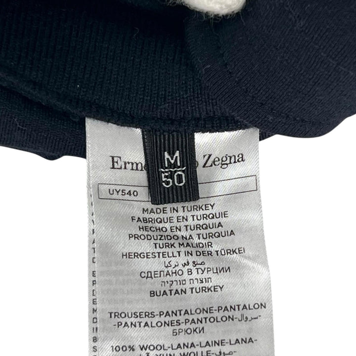 極美品▲Ermenegildo Zegna エルメネジルド ゼニア High performanc ウール100％ レザー使い パンツ ネイビー 50 トルコ製 正規品 メンズ