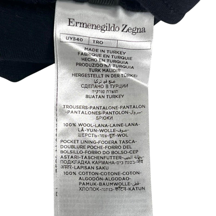 極美品▲Ermenegildo Zegna エルメネジルド ゼニア High performanc ウール100％ レザー使い パンツ ネイビー 50 トルコ製 正規品 メンズ