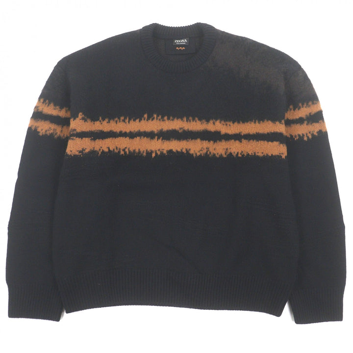 極美品□Zegna ゼニア Oasi Cashmere オアジカシミヤ ロングスリーブニット セーター ブラック ブラウン 48 イタリア製 正規品 メンズ