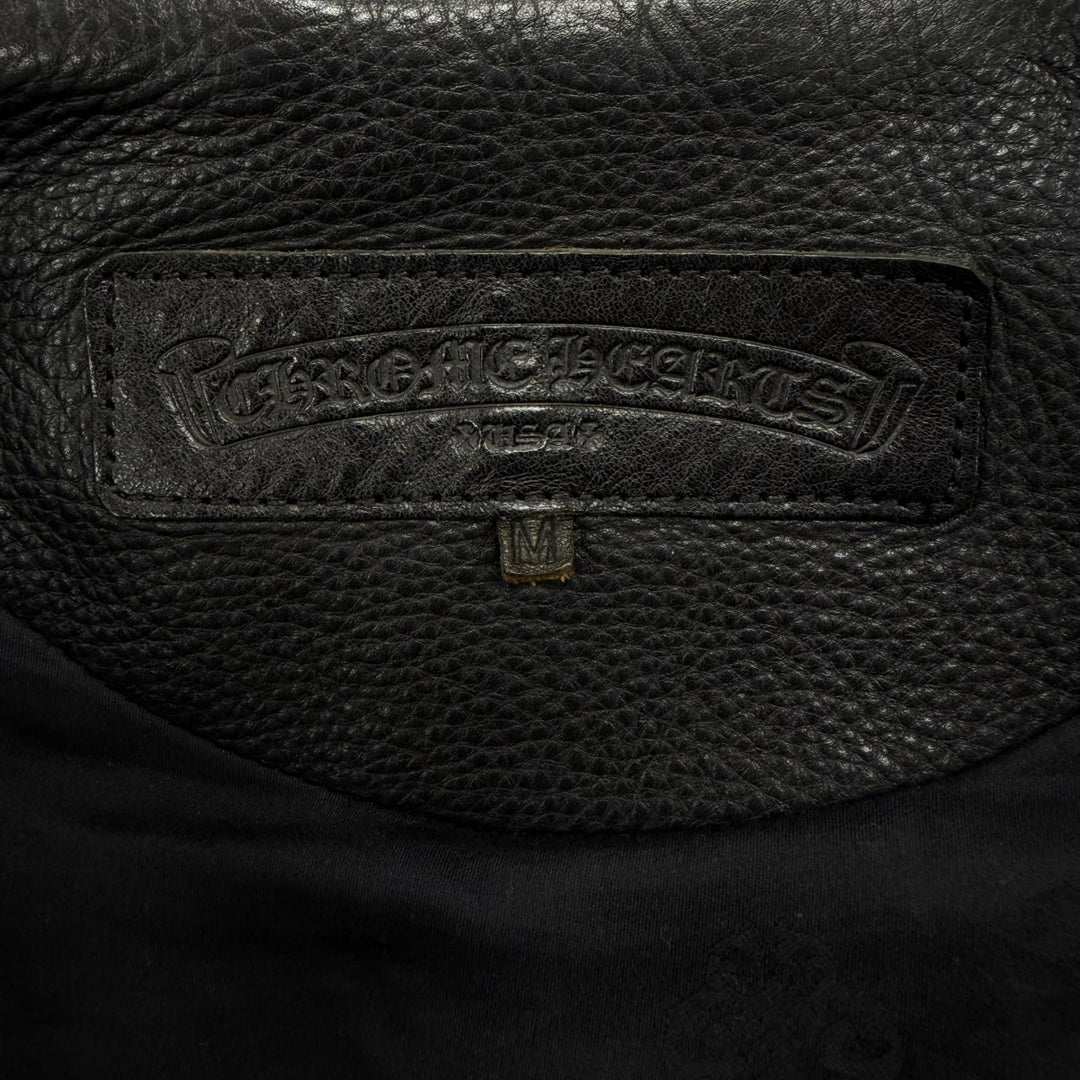 良品▼CHROME HEARTS クロムハーツ JJ DEAN2 レザー ジップアップ ダブル ライダースジャケット ブラック M 正規品 メンズ インボイス付