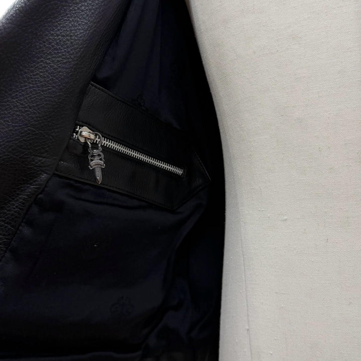 良品▼CHROME HEARTS クロムハーツ JJ DEAN2 レザー ジップアップ ダブル ライダースジャケット ブラック M 正規品 メンズ インボイス付