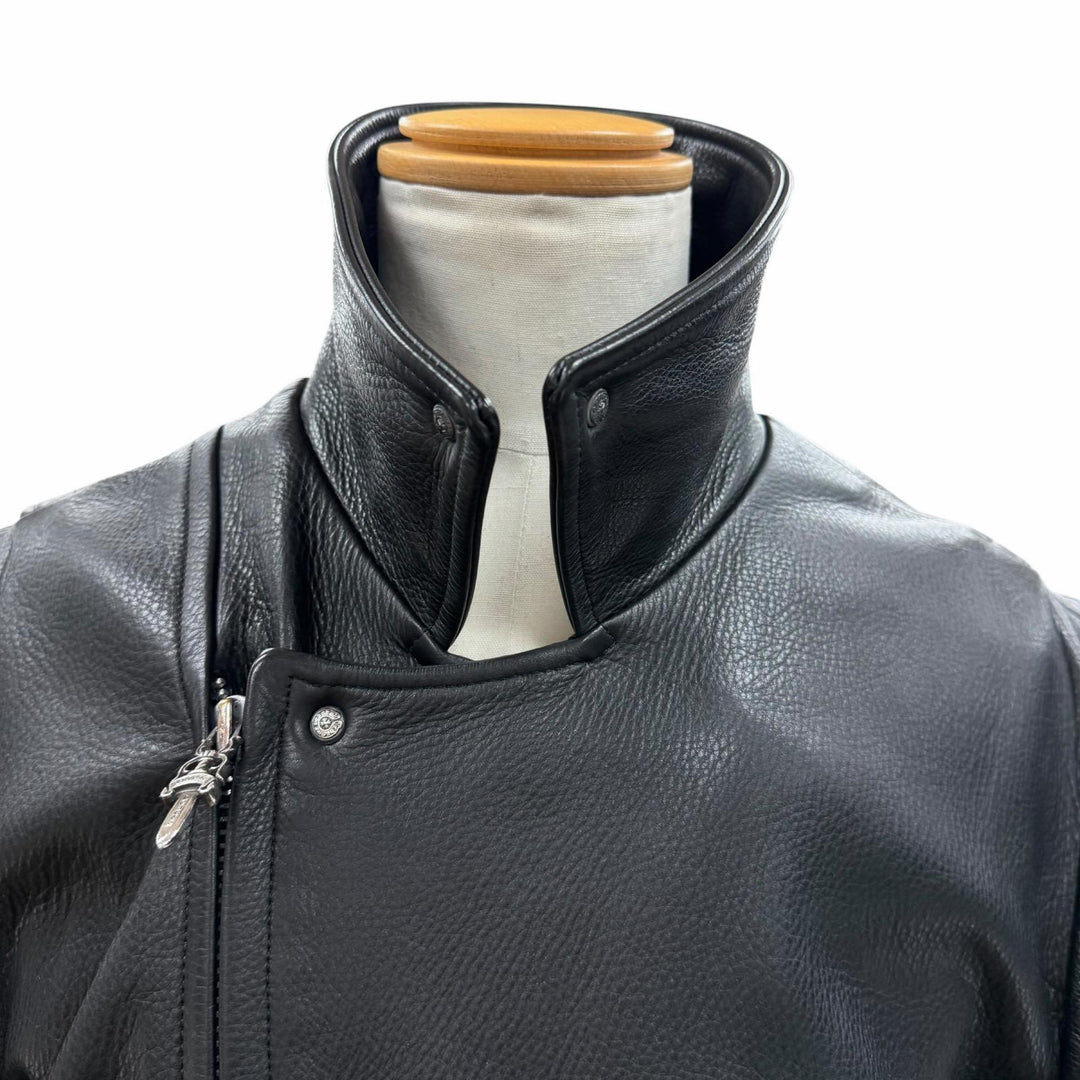 良品▼CHROME HEARTS クロムハーツ JJ DEAN2 レザー ジップアップ ダブル ライダースジャケット ブラック M 正規品 メンズ インボイス付