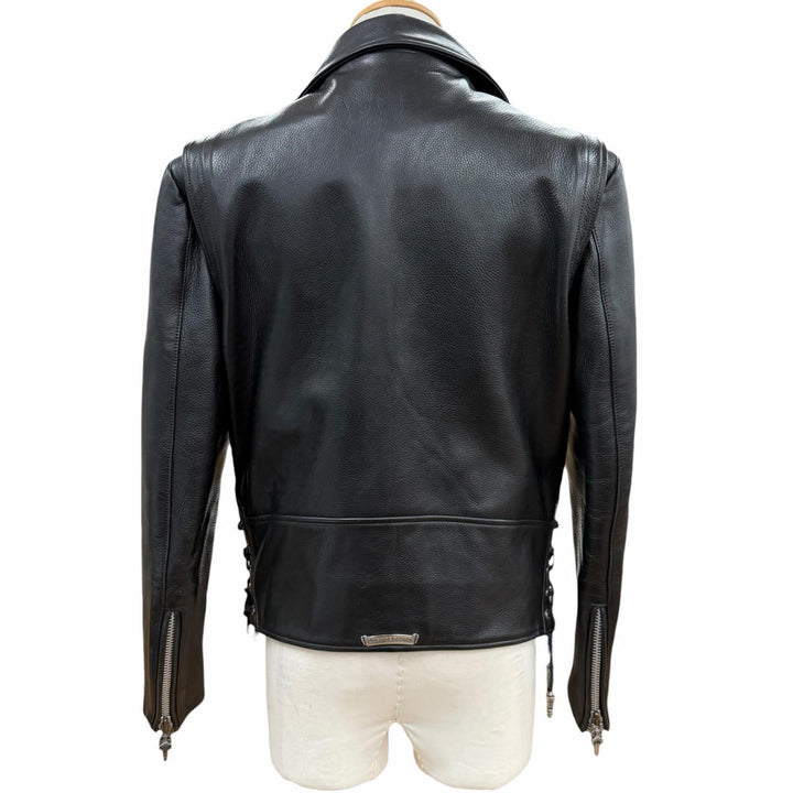 良品▼CHROME HEARTS クロムハーツ JJ DEAN2 レザー ジップアップ ダブル ライダースジャケット ブラック M 正規品 メンズ インボイス付