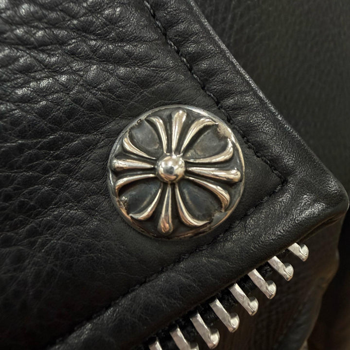 良品▼CHROME HEARTS クロムハーツ JJ DEAN2 レザー ジップアップ ダブル ライダースジャケット ブラック M 正規品 メンズ インボイス付