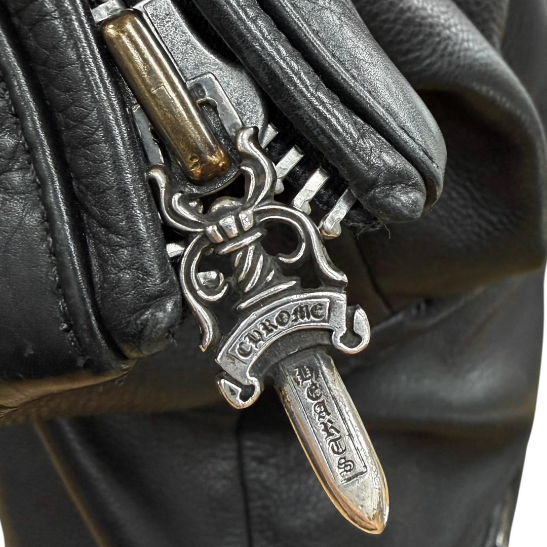 良品▼CHROME HEARTS クロムハーツ JJ DEAN2 レザー ジップアップ ダブル ライダースジャケット ブラック M 正規品 メンズ インボイス付