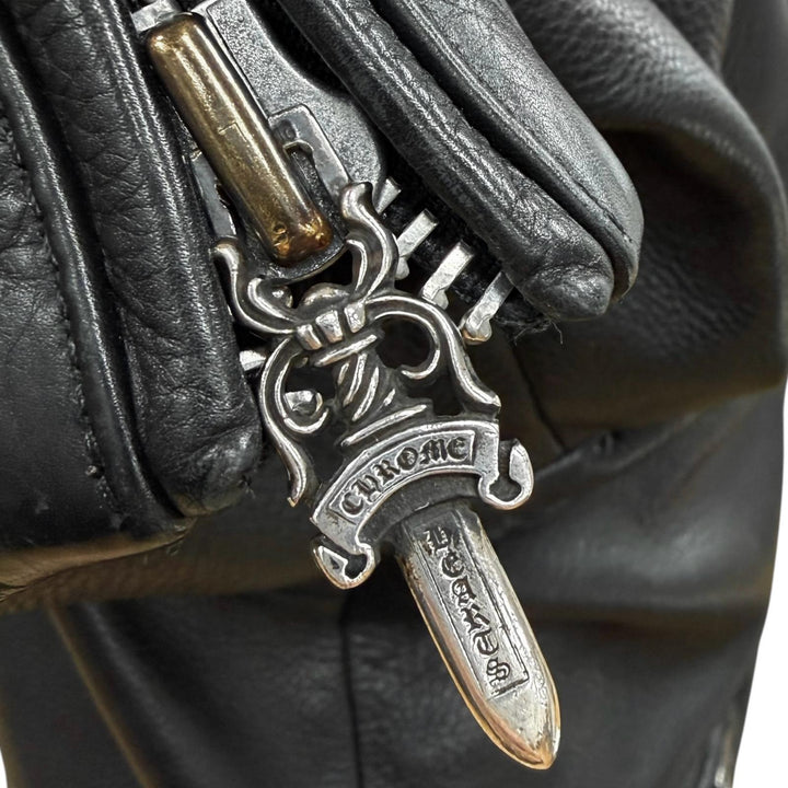 良品▼CHROME HEARTS クロムハーツ JJ DEAN2 レザー ジップアップ ダブル ライダースジャケット ブラック M 正規品 メンズ インボイス付