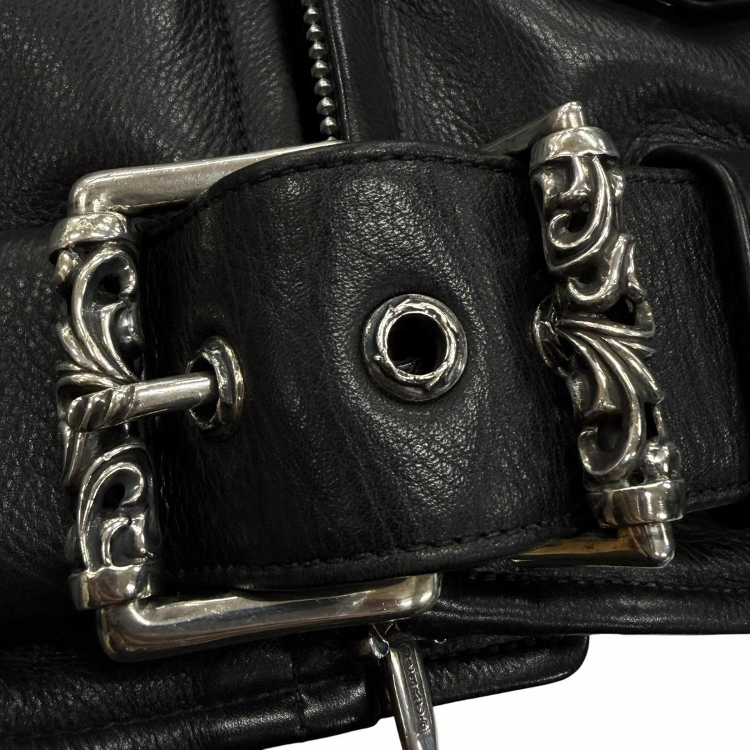 良品▼CHROME HEARTS クロムハーツ JJ DEAN2 レザー ジップアップ ダブル ライダースジャケット ブラック M 正規品 メンズ インボイス付