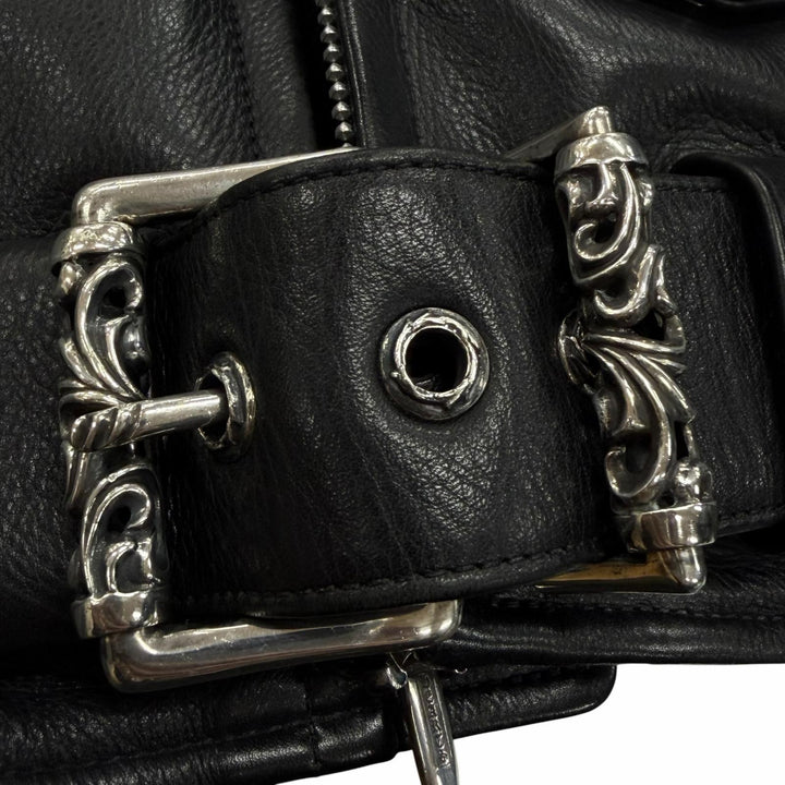 良品▼CHROME HEARTS クロムハーツ JJ DEAN2 レザー ジップアップ ダブル ライダースジャケット ブラック M 正規品 メンズ インボイス付