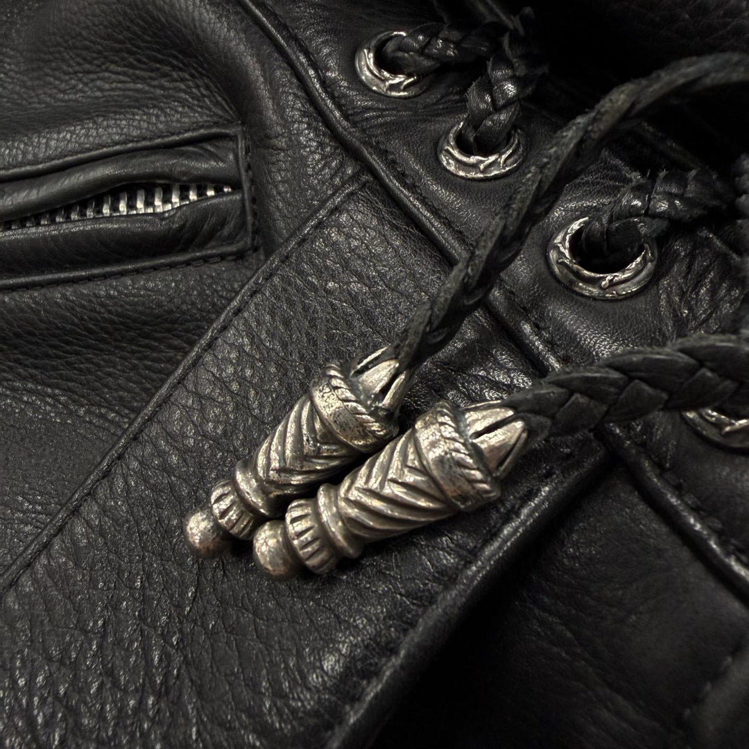 良品▼CHROME HEARTS クロムハーツ JJ DEAN2 レザー ジップアップ ダブル ライダースジャケット ブラック M 正規品 メンズ インボイス付