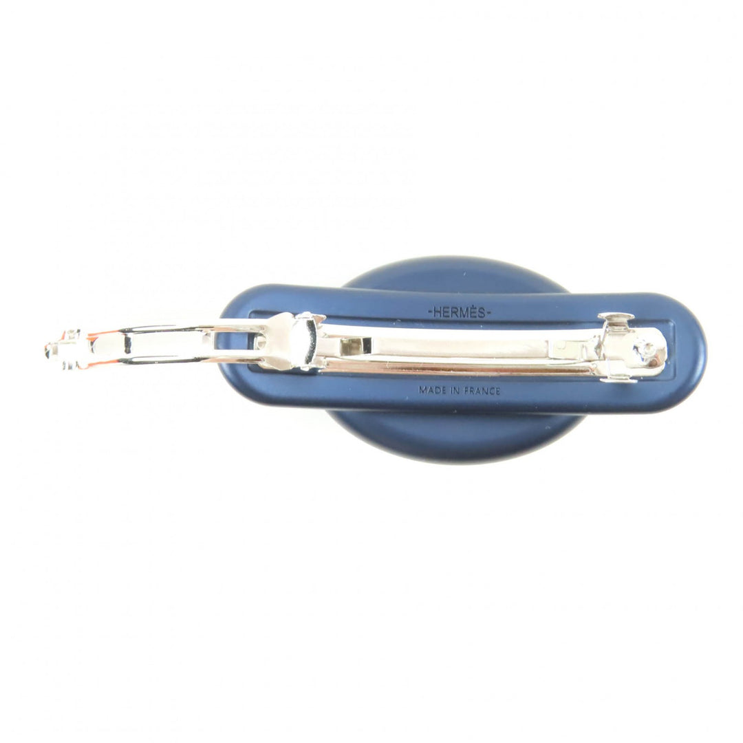未使用品★HERMES エルメス トリ・マイヨン PM アルミニウム シェーヌダンクル バレッタ ネイビー 箱・保存袋付き フランス製 レディース