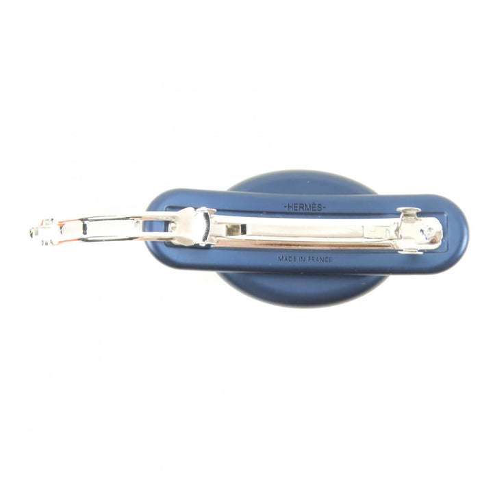 未使用品★HERMES エルメス トリ・マイヨン PM アルミニウム シェーヌダンクル バレッタ ネイビー 箱・保存袋付き フランス製 レディース