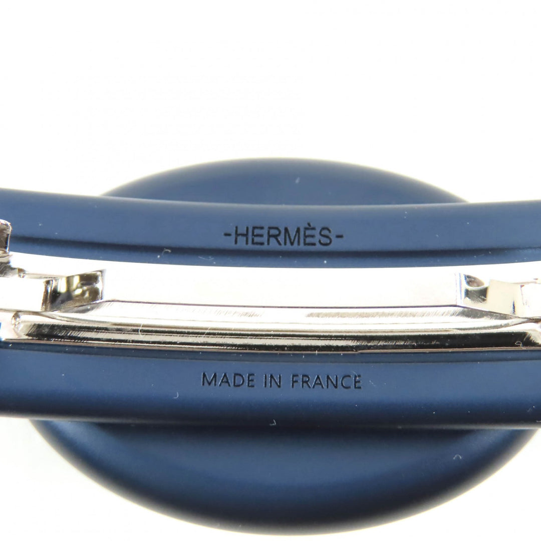 未使用品★HERMES エルメス トリ・マイヨン PM アルミニウム シェーヌダンクル バレッタ ネイビー 箱・保存袋付き フランス製 レディース