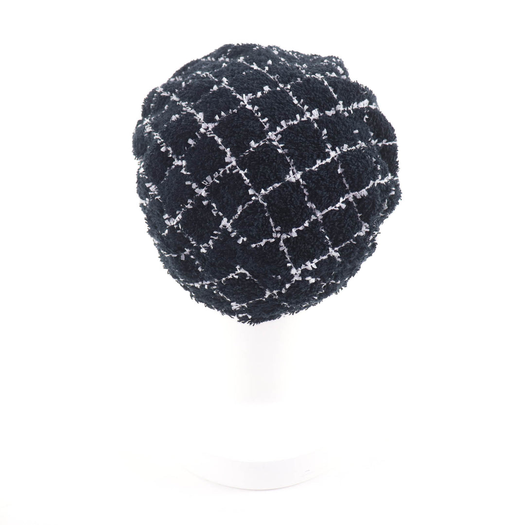 美品★CHANEL シャネル 19C ココマーク 格子柄 ツイード ベレー帽 ブラック ホワイト ブラック金具 M 保存袋付き イタリア製 正規品