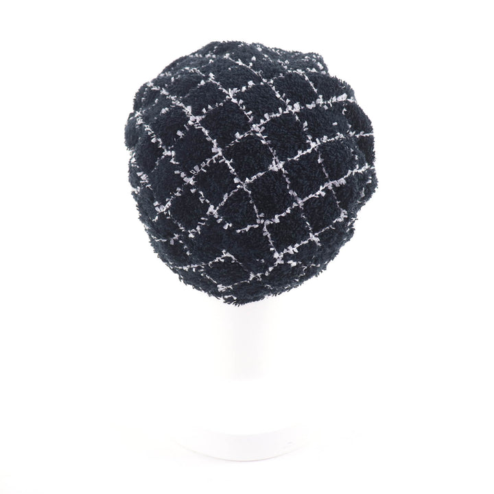 美品★CHANEL シャネル 19C ココマーク 格子柄 ツイード ベレー帽 ブラック ホワイト ブラック金具 M 保存袋付き イタリア製 正規品