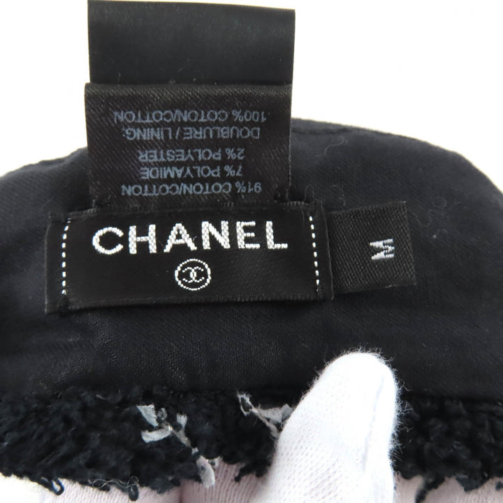 美品★CHANEL シャネル 19C ココマーク 格子柄 ツイード ベレー帽 ブラック ホワイト ブラック金具 M 保存袋付き イタリア製 正規品