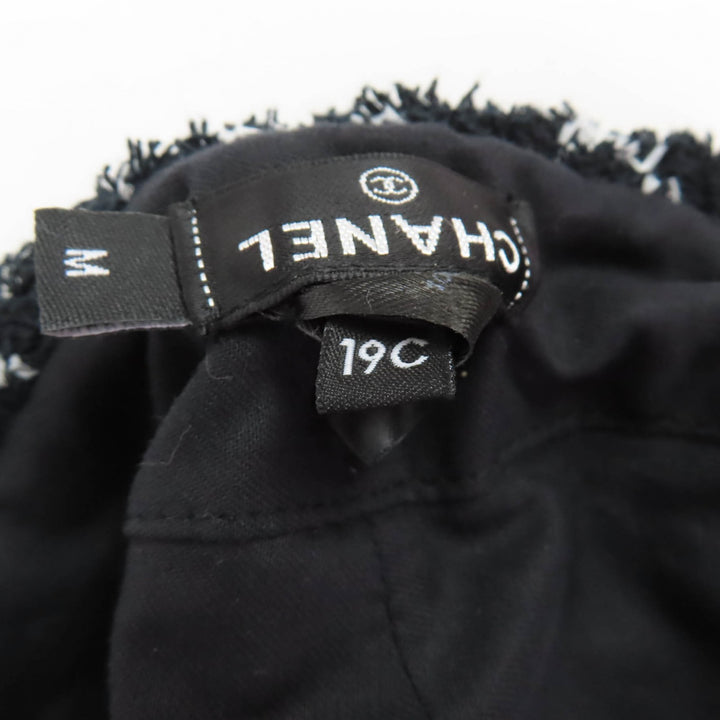美品★CHANEL シャネル 19C ココマーク 格子柄 ツイード ベレー帽 ブラック ホワイト ブラック金具 M 保存袋付き イタリア製 正規品