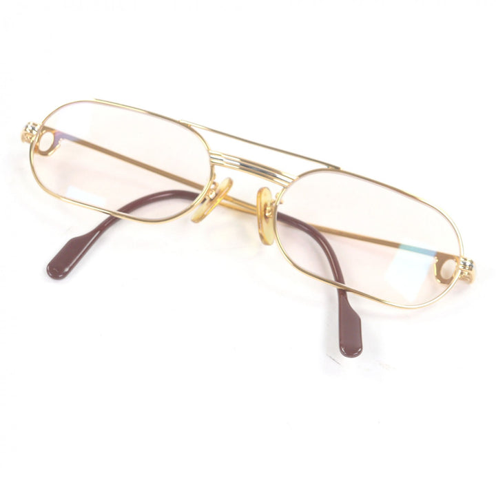 良品□Cartier カルティエ トリニティ ツーブリッジ メガネ 眼鏡 アイウェア ゴールド ボルドー 55□20-140 度入り フランス製 メンズ