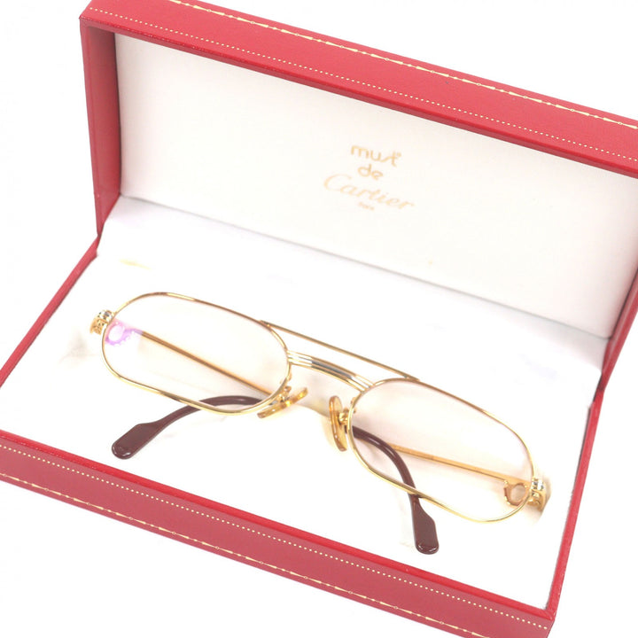 良品□Cartier カルティエ トリニティ ツーブリッジ メガネ 眼鏡 アイウェア ゴールド ボルドー 55□20-140 度入り フランス製 メンズ