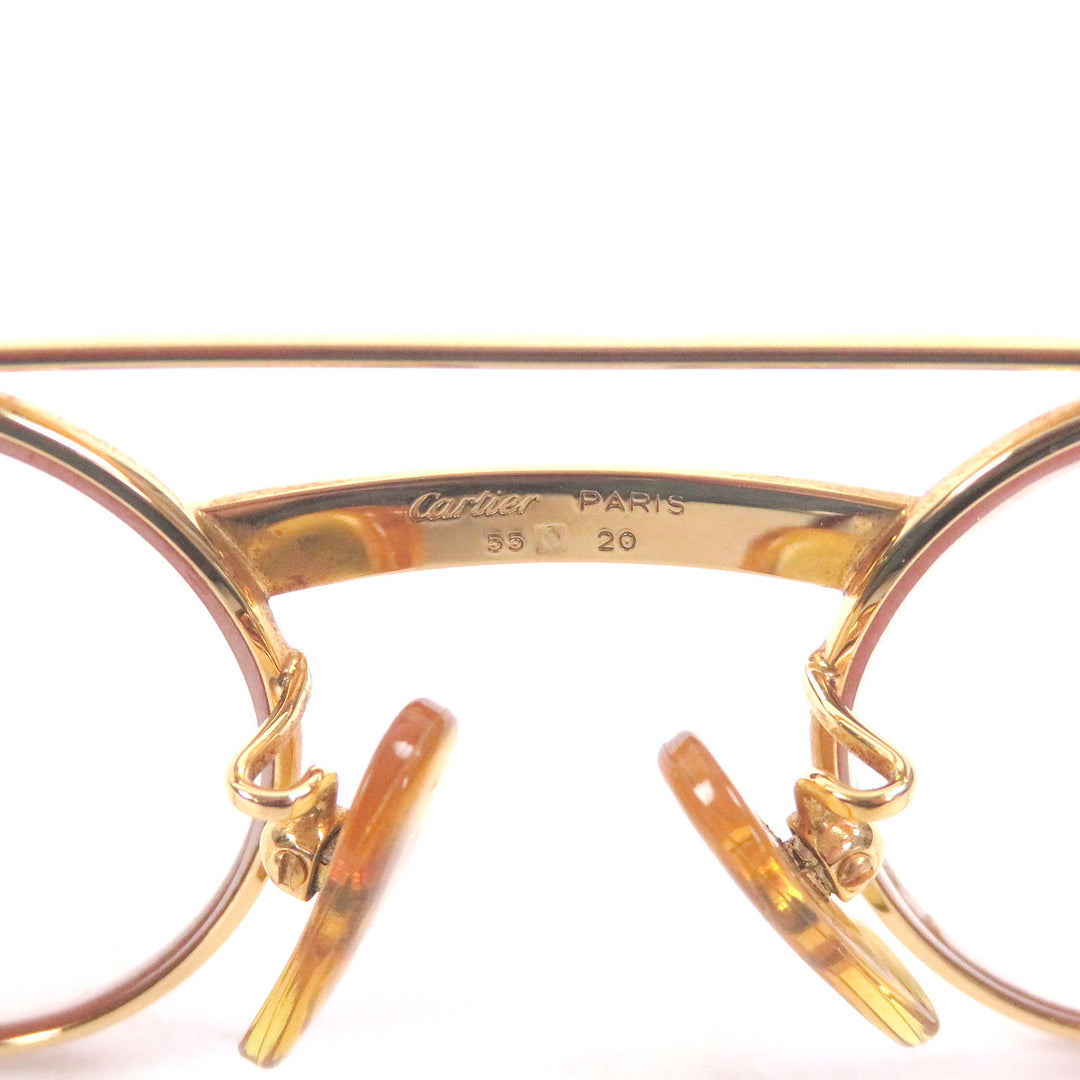 良品□Cartier カルティエ トリニティ ツーブリッジ メガネ 眼鏡 アイウェア ゴールド ボルドー 55□20-140 度入り フランス製 メンズ