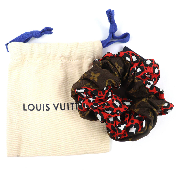 美品△LOUIS VUITTON ルイヴィトン 2021年 M77011 シュシュ ビーマインドフル シルク100％ モノグラム レオパード柄 ヘアアクセサリー