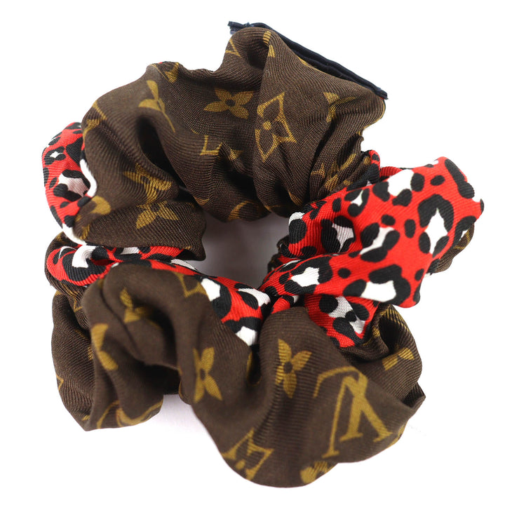 美品△LOUIS VUITTON ルイヴィトン 2021年 M77011 シュシュ ビーマインドフル シルク100％ モノグラム レオパード柄 ヘアアクセサリー