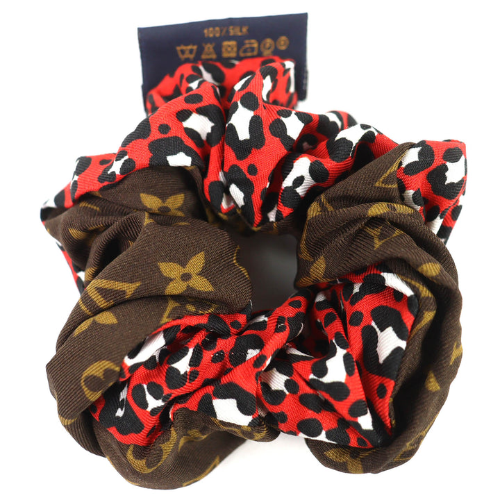 美品△LOUIS VUITTON ルイヴィトン 2021年 M77011 シュシュ ビーマインドフル シルク100％ モノグラム レオパード柄 ヘアアクセサリー