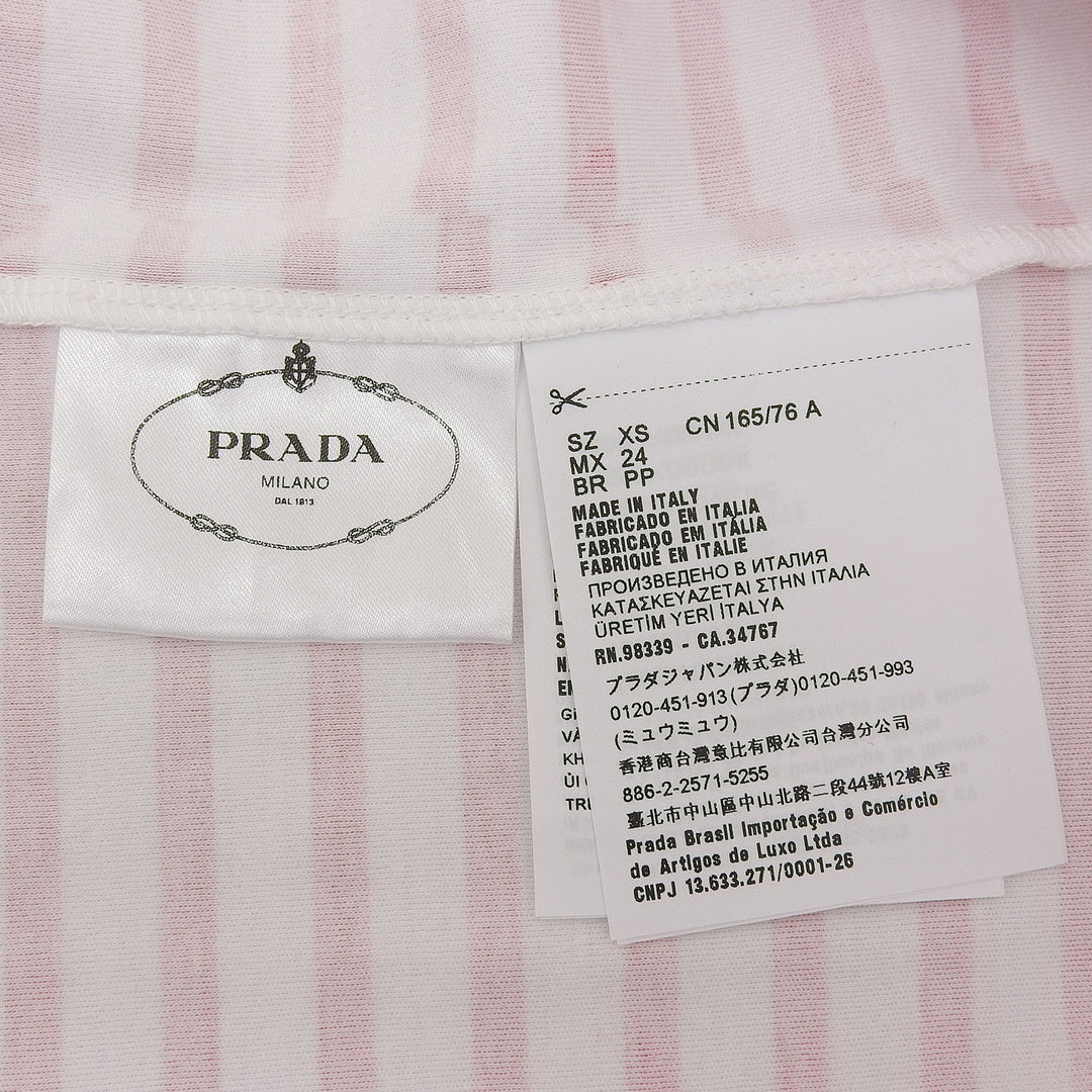 未使用品▲PRADA プラダ コットン100％ トライアングルロゴ ボーダー柄 半袖Ｔシャツ レッド ホワイト XS イタリア製 正規品 レディース