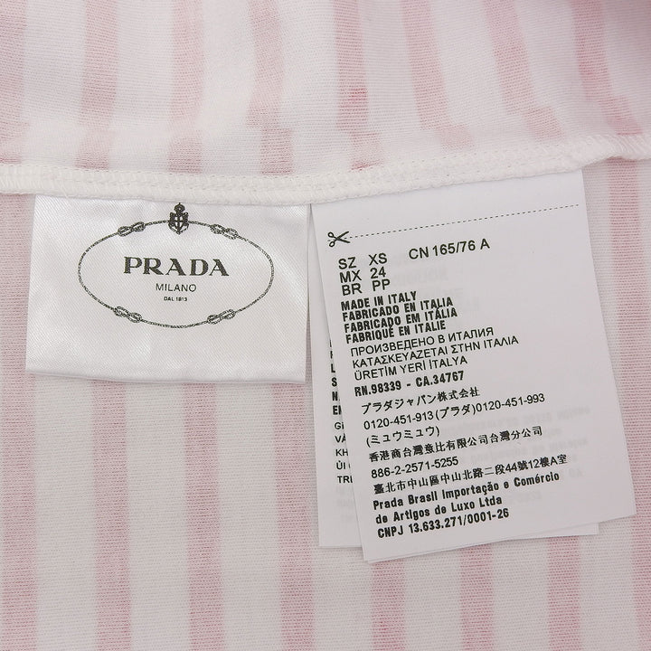 未使用品▲PRADA プラダ コットン100％ トライアングルロゴ ボーダー柄 半袖Ｔシャツ レッド ホワイト XS イタリア製 正規品 レディース