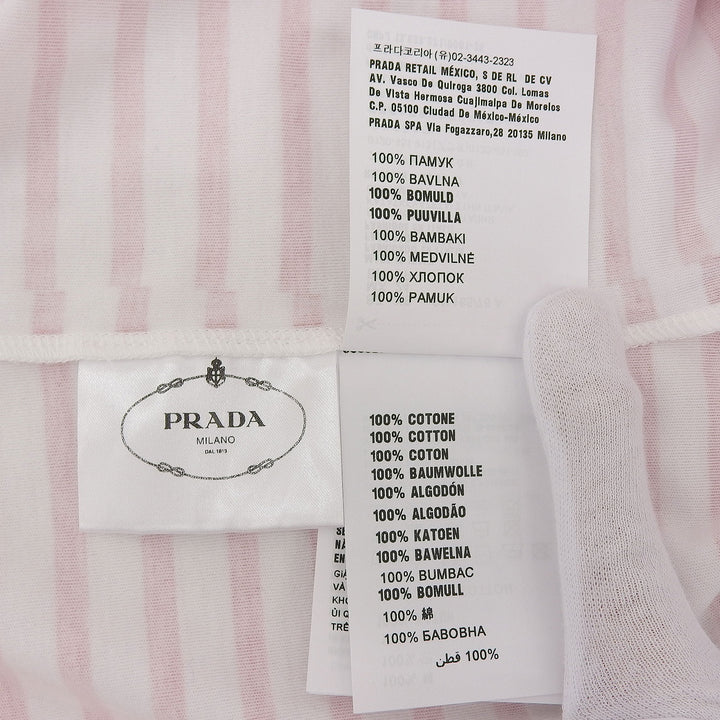 未使用品▲PRADA プラダ コットン100％ トライアングルロゴ ボーダー柄 半袖Ｔシャツ レッド ホワイト XS イタリア製 正規品 レディース