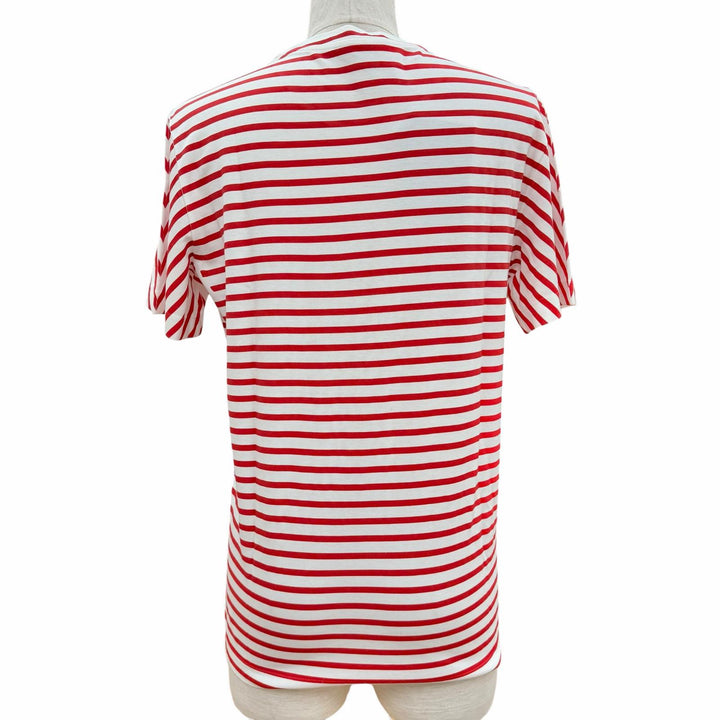 未使用品▲PRADA プラダ コットン100％ トライアングルロゴ ボーダー柄 半袖Ｔシャツ レッド ホワイト XS イタリア製 正規品 レディース