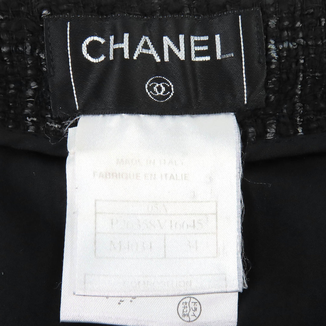 美品△CHANEL シャネル 05A P26358 ラインストーンココボタン コットン ツイード ロング パンツ ブラック 34 伊製 正規品 レディース